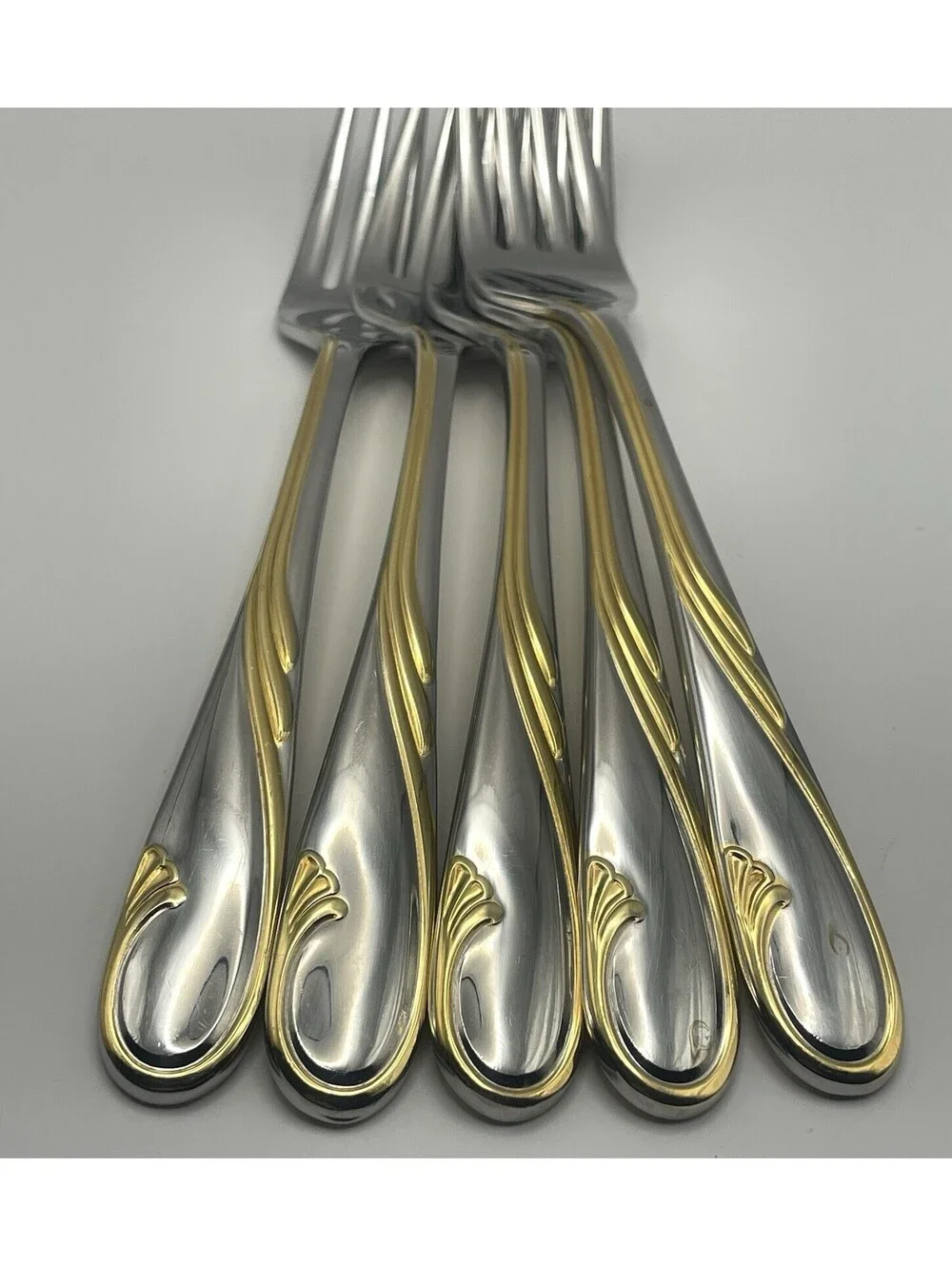 (5) Gorham GOLDEN SWIRL 18/8 Stainless Japan Dinner Fork Lot ~ 7 7/8”